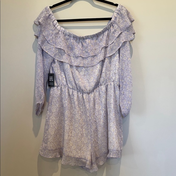 Express Light Lavender Off-Shoulder Ruffle Romper - Picture 6 of 7